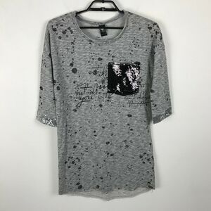 Zarga Blouse Size S Sweatshirt Gray Black Sequin 3/4 Sleeve Tunic Womens Top